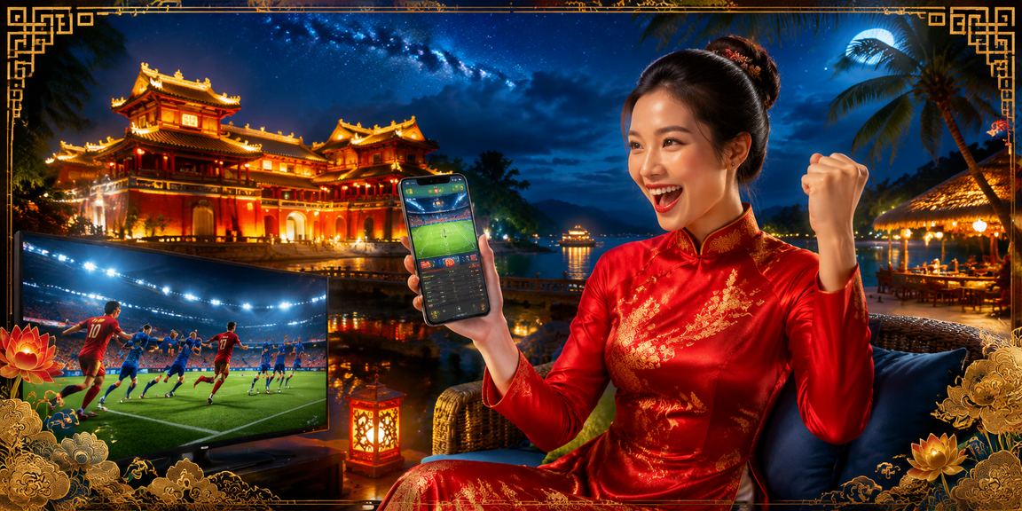 Người phụ nữ mặc áo dài Huế tham gia cá cược thể thao trực tuyến bên cạnh di tích cổ kính