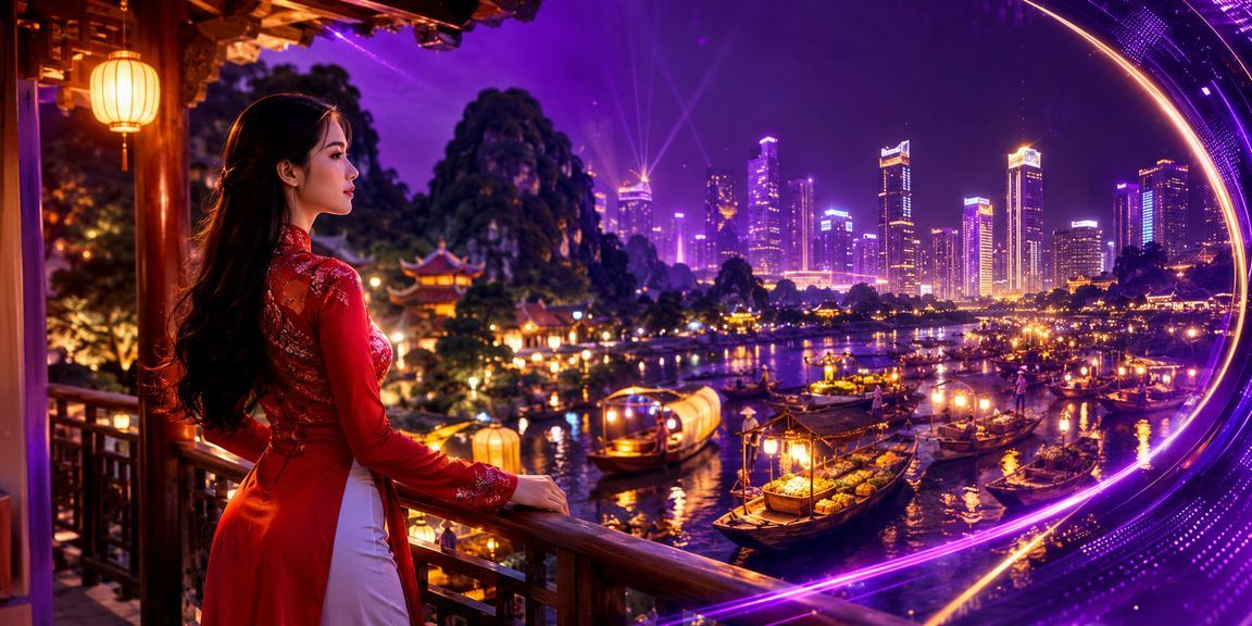 Người phụ nữ mặc áo dài tại Ninh Bình sử dụng điện thoại để kiểm tra tài khoản và tham gia cá cược trực tuyến